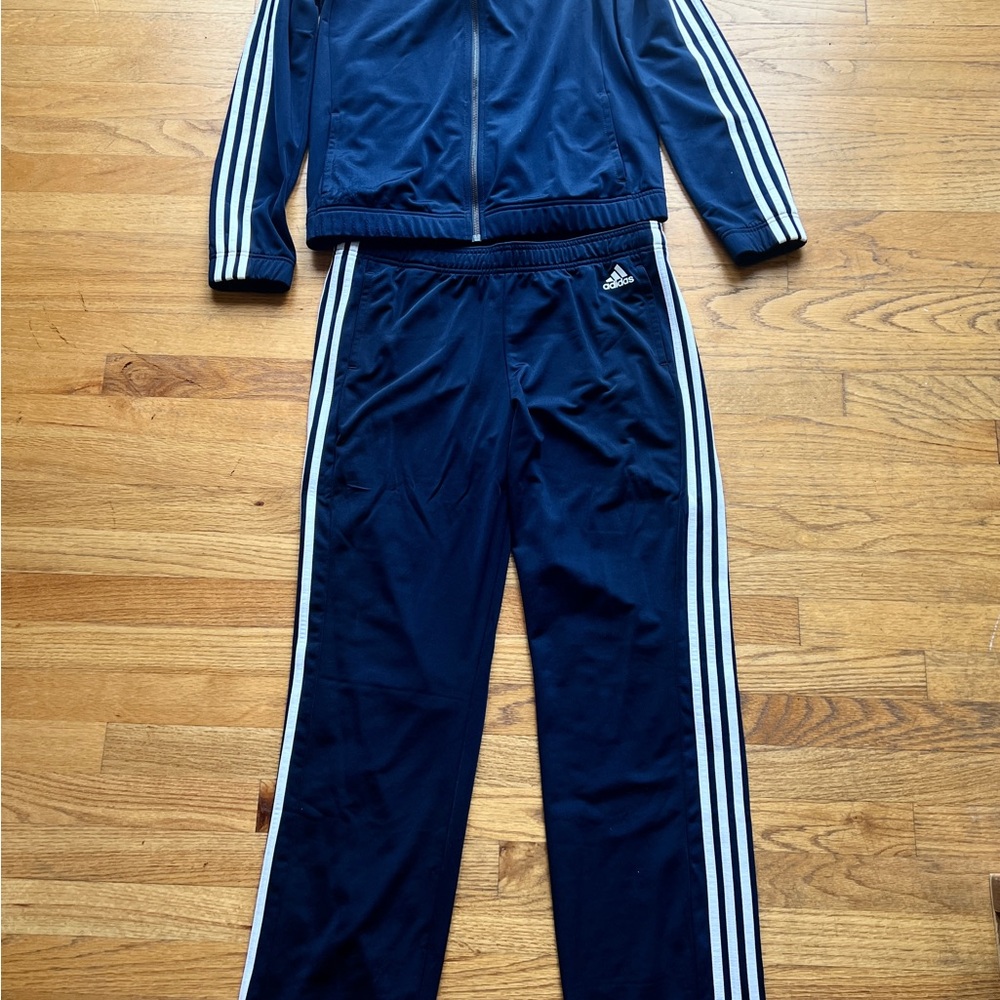 Adidas Tracksuit Set Women’s Large Navy Blue 3 Stripe Jacket and Pants